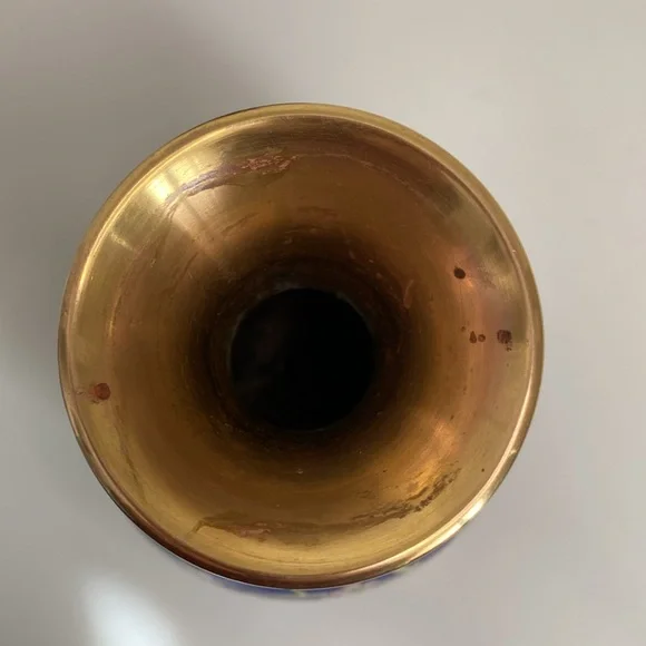 Pair of Vintage Matching Blue Chinese Cloisonné Brass Vases - Picture 12 of 12